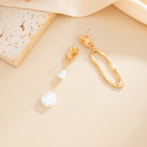 Asymmetrical Pearl Hoop Dangle Earrings - Long Gold Silver Jewelry - Image 7