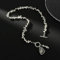 Toggle Clasp Rhinestone Necklace - Irregular Beaded Chain Jewelry - Image 8