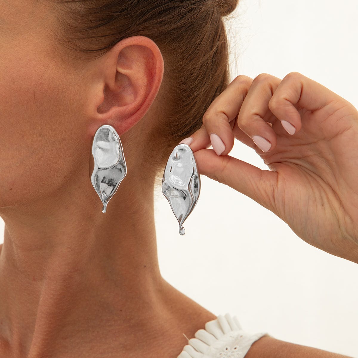 Abstract Gold Silver Plated Glossy Waterdrop Stud Earrings - ArtGalleryZen