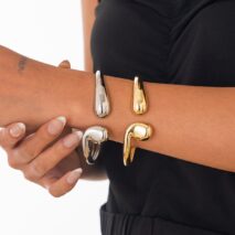 Abstract Gold Silver Tone Asymmetric Waterdrop Bangle Bracelet - ArtGalleryZen