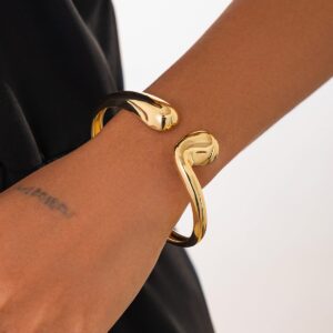Abstract Gold Silver Tone Asymmetric Waterdrop Bangle Bracelet - ArtGalleryZen