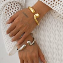Abstract Gold Silver Tone Asymmetric Waterdrop Bangle Bracelet - ArtGalleryZen