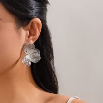 Abstract Gold Silver Tone Hollow Ginkgo Leaf Earrings - ArtGalleryZen