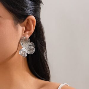 Abstract Gold Silver Tone Hollow Ginkgo Leaf Earrings - ArtGalleryZen