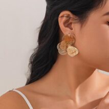 Abstract Gold Silver Tone Hollow Ginkgo Leaf Earrings - ArtGalleryZen