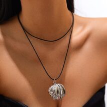 Abstract Metallic Shell Pendant Wax Cord String Necklace - ArtGalleryZen
