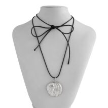 Abstract Metallic Shell Pendant Wax Cord String Necklace - ArtGalleryZen