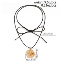 Abstract Metallic Shell Pendant Wax Cord String Necklace - ArtGalleryZen