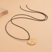 Abstract Metallic Shell Pendant Wax Cord String Necklace - ArtGalleryZen