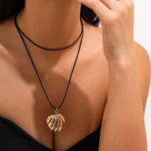 Abstract Metallic Shell Pendant Wax Cord String Necklace - ArtGalleryZen
