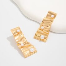Abstract Pleated Ribbon Pearl Stud Earrings - ArtGalleryZen