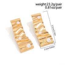Abstract Pleated Ribbon Pearl Stud Earrings - ArtGalleryZen