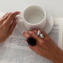 Amber Resin Ring Set 2pcs - Waterdrop Statement Rings for Women - ArtGalleryZen
