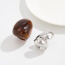Amber Resin Ring Set 2pcs - Waterdrop Statement Rings for Women - ArtGalleryZen