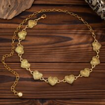Antique Gold Silver Tone Carved Heart Waist Chain - ArtGalleryZen