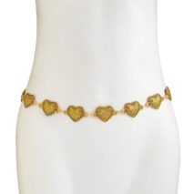 Antique Gold Silver Tone Carved Heart Waist Chain - ArtGalleryZen