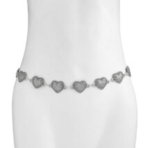 Antique Gold Silver Tone Carved Heart Waist Chain - ArtGalleryZen