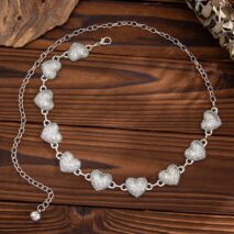 Antique Gold Silver Tone Carved Heart Waist Chain - ArtGalleryZen