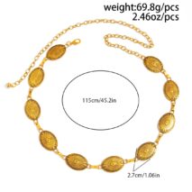 Antique Gold Silver Tone Carved Oval Disk Waist Chain - ArtGalleryZen