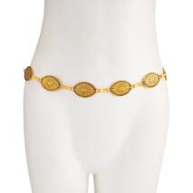 Antique Gold Silver Tone Carved Oval Disk Waist Chain - ArtGalleryZen
