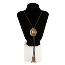 Antique Gold Silver Tone Cowboy Hat Boots Charm PU String Y Necklace - ArtGalleryZen