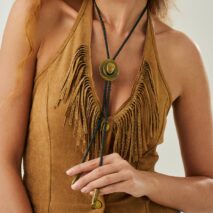 Antique Gold Silver Tone Cowboy Hat Boots Charm PU String Y Necklace - ArtGalleryZen