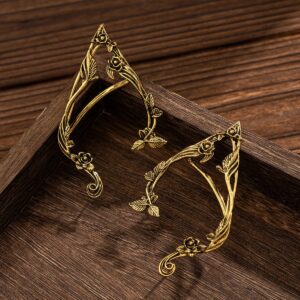 Antique Gold Silver Tone Floral Leaf Ear Cuff Climber Crawler Wrap Earrings - ArtGalleryZen