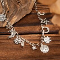 Antique Gold Silver Tone Sun Moon Star Pendant Necklace - ArtGalleryZen