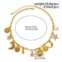 Antique Gold Silver Tone Sun Moon Star Pendant Necklace - ArtGalleryZen