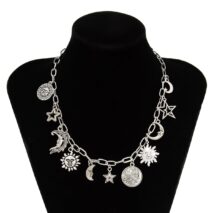 Antique Gold Silver Tone Sun Moon Star Pendant Necklace - ArtGalleryZen
