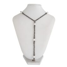 Antique Silver Pearl Beaded Long Chain Y Necklace - ArtGalleryZen