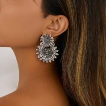 Antique Silver Sunflower Dangle Earrings - ArtGalleryZen