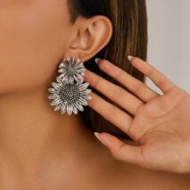 Antique Silver Sunflower Dangle Earrings - ArtGalleryZen