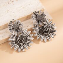 Antique Silver Sunflower Dangle Earrings - ArtGalleryZen