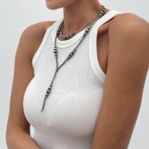 Antique Silver Tone Layered Beaded Chain Y Necklace Set - ArtGalleryZen