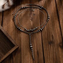 Antique Silver Tone Layered Beaded Chain Y Necklace Set - ArtGalleryZen