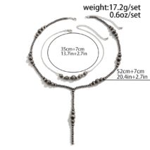 Antique Silver Tone Layered Beaded Chain Y Necklace Set - ArtGalleryZen