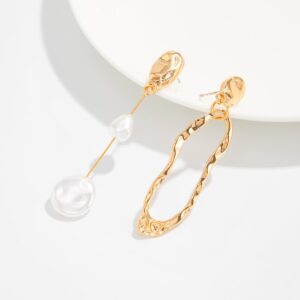 Asymmetrical Pearl Irregular Hoop Dangle Earrings - ArtGalleryZen
