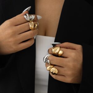 Asymmetric Gold Silver Tone Waterdrop Open Ring - ArtGalleryZen