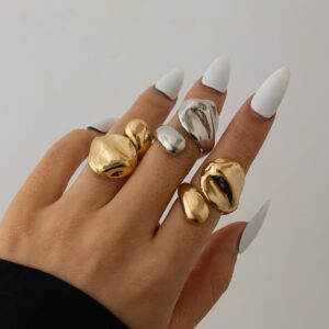 Asymmetric Gold Silver Tone Waterdrop Open Ring - ArtGalleryZen