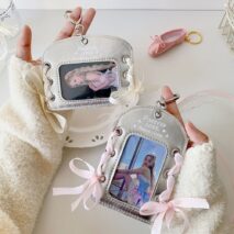 Ballet Style Ribbon Silver Kpop Keychain Photocard Holder - ArtGalleryZen