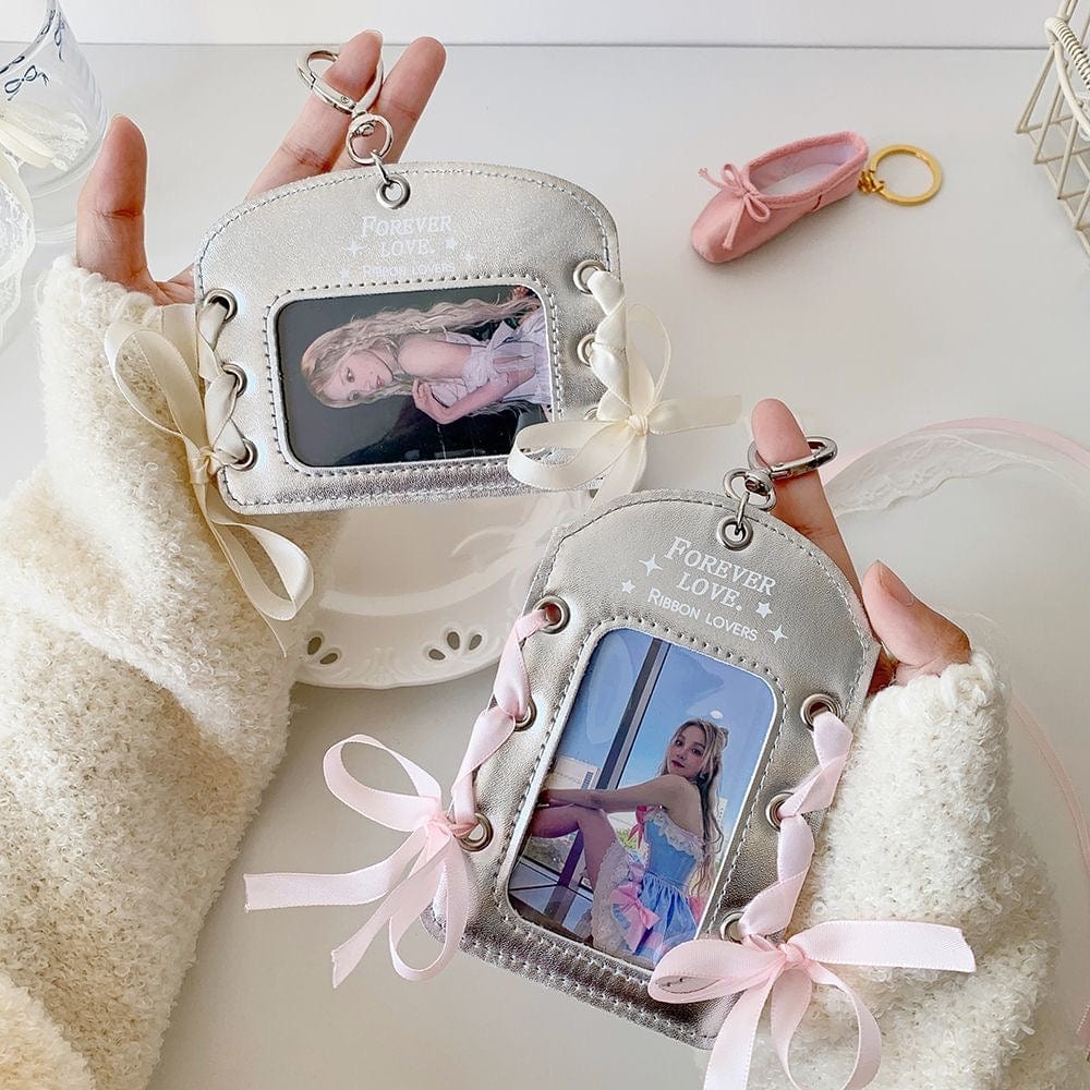 Ballet Style Ribbon Silver Kpop Keychain Photocard Holder - ArtGalleryZen