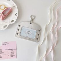 Ballet Style Ribbon Silver Kpop Keychain Photocard Holder - ArtGalleryZen