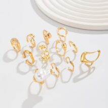 Baroque 12pcs Irregular Pearl Hoop Curved Ring Set - ArtGalleryZen