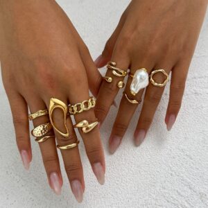 Baroque 12pcs Irregular Pearl Hoop Curved Ring Set - ArtGalleryZen