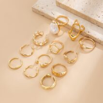 Baroque 12pcs Irregular Pearl Hoop Curved Ring Set - ArtGalleryZen