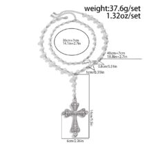 Baroque 2Pcs CZ Inlaid Cross Pendant Pearl Chain Y Necklace - ArtGalleryZen