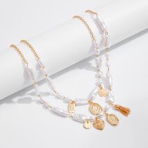 Baroque 2pcs Heart Disk Pendant Irregular Pearl Chain Necklace Set - ArtGalleryZen