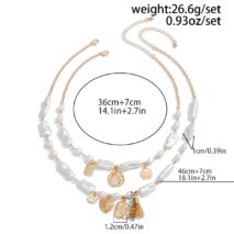 Baroque 2pcs Heart Disk Pendant Irregular Pearl Chain Necklace Set - ArtGalleryZen