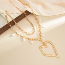 Baroque 2pcs Irregular Pearl Chunky Heart Pendant Cable Chain Necklace Set - ArtGalleryZen